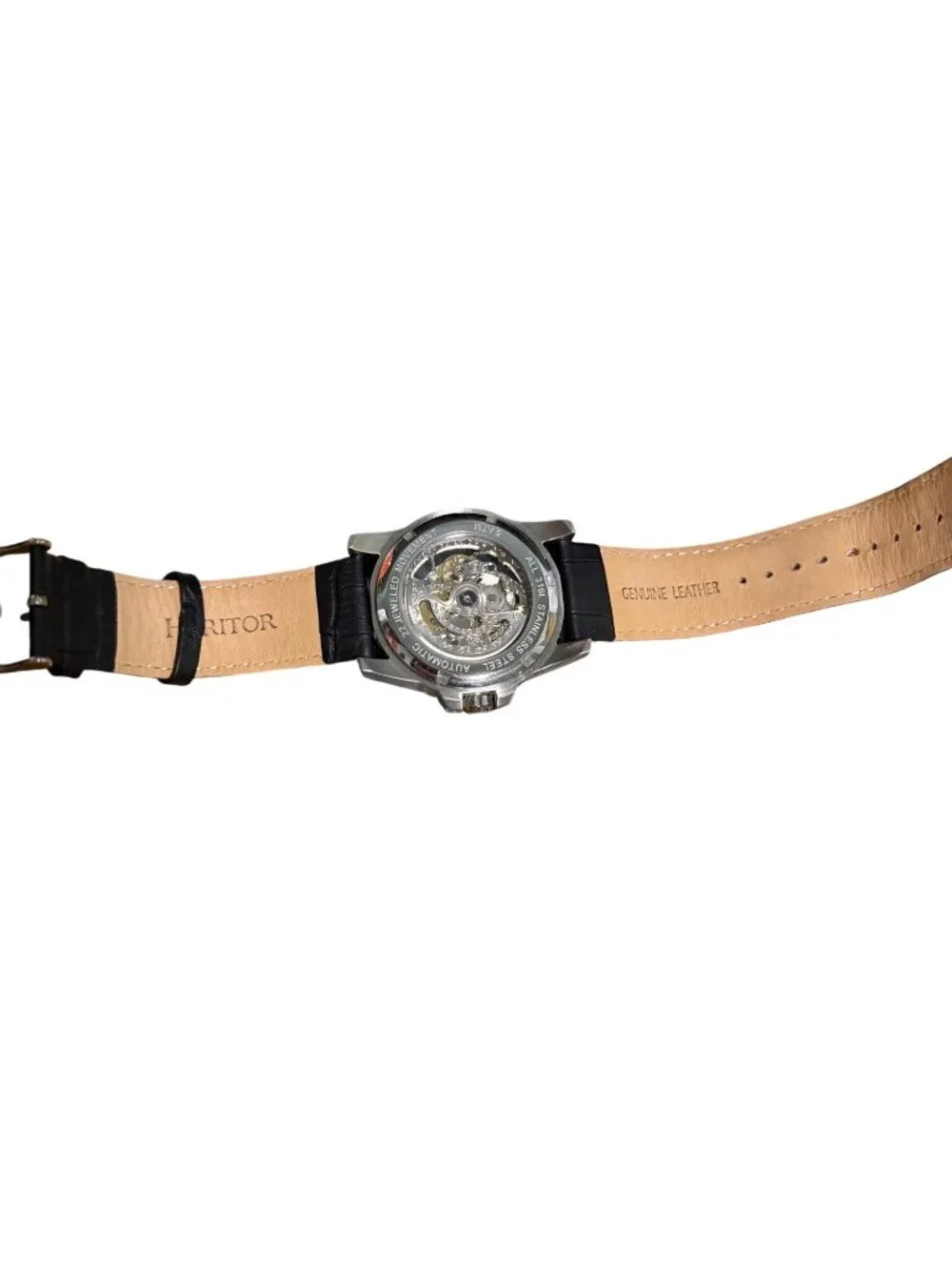 Heritor Automatic Skeleton Watch With Black Leather Strap Stainless Steel Case &